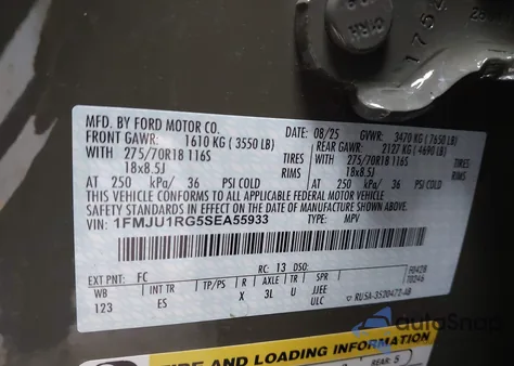 2025 Ford Expedition Tremor из США, поврежденный, VIN 1FMJU1RG5SEA55933